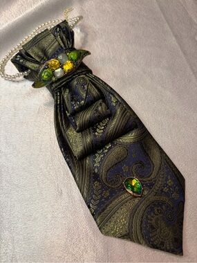 Merona Olive Green and Navy Paisley Decorative Tie Necklace